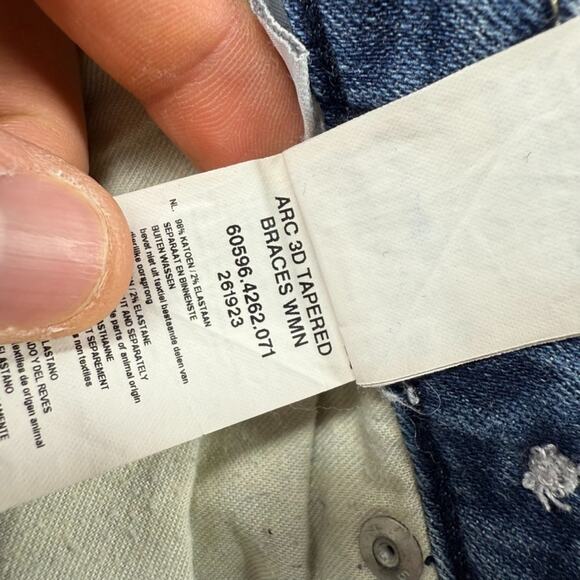 G Star Raw Jeans Womens 26x32 Fits 30x27 Blue Arc 3D Tapered Braces Whisker Dark - Picture 6 of 9